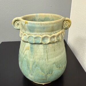 Signed by Artist Ceramic Pottery Elegant Green Vase Glazed textured